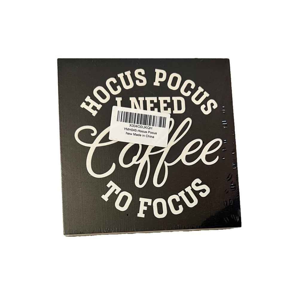 Hocus Pocus Coffee to Focus Halloween Freestanding Wood Sign Desk Shelf Decor